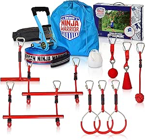 American Ninja Warrior 40' Deluxe NinjaLine – Incluye 9 accesorios para