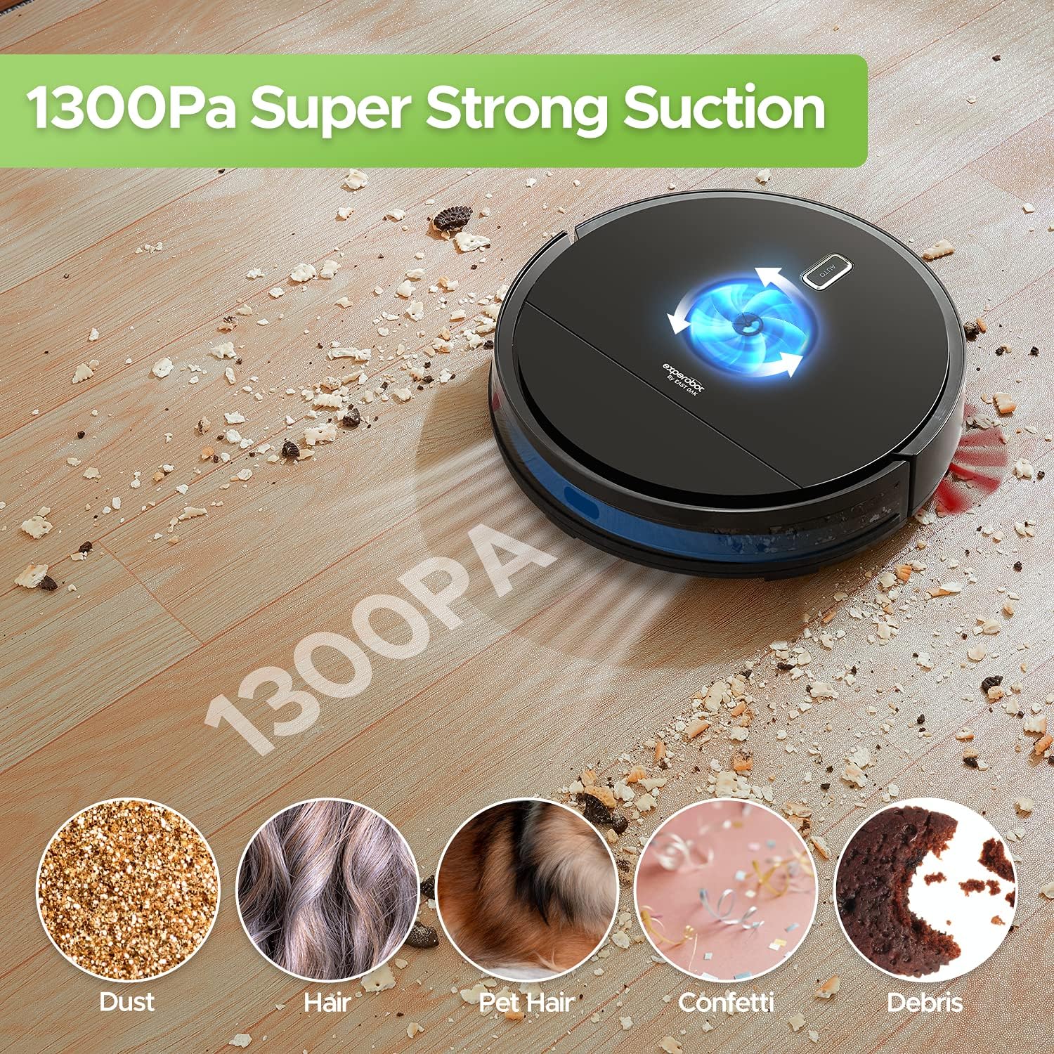 Enther Experobot Robot Vacuum Cleaner, Robotic Vacuum Cleaner with Gyro Lidar Navigation, 1300Pa Strong Suction, 6 Clean Modes, Self-Charging for Pet Hair Hard Floors, Carpet, Black -
