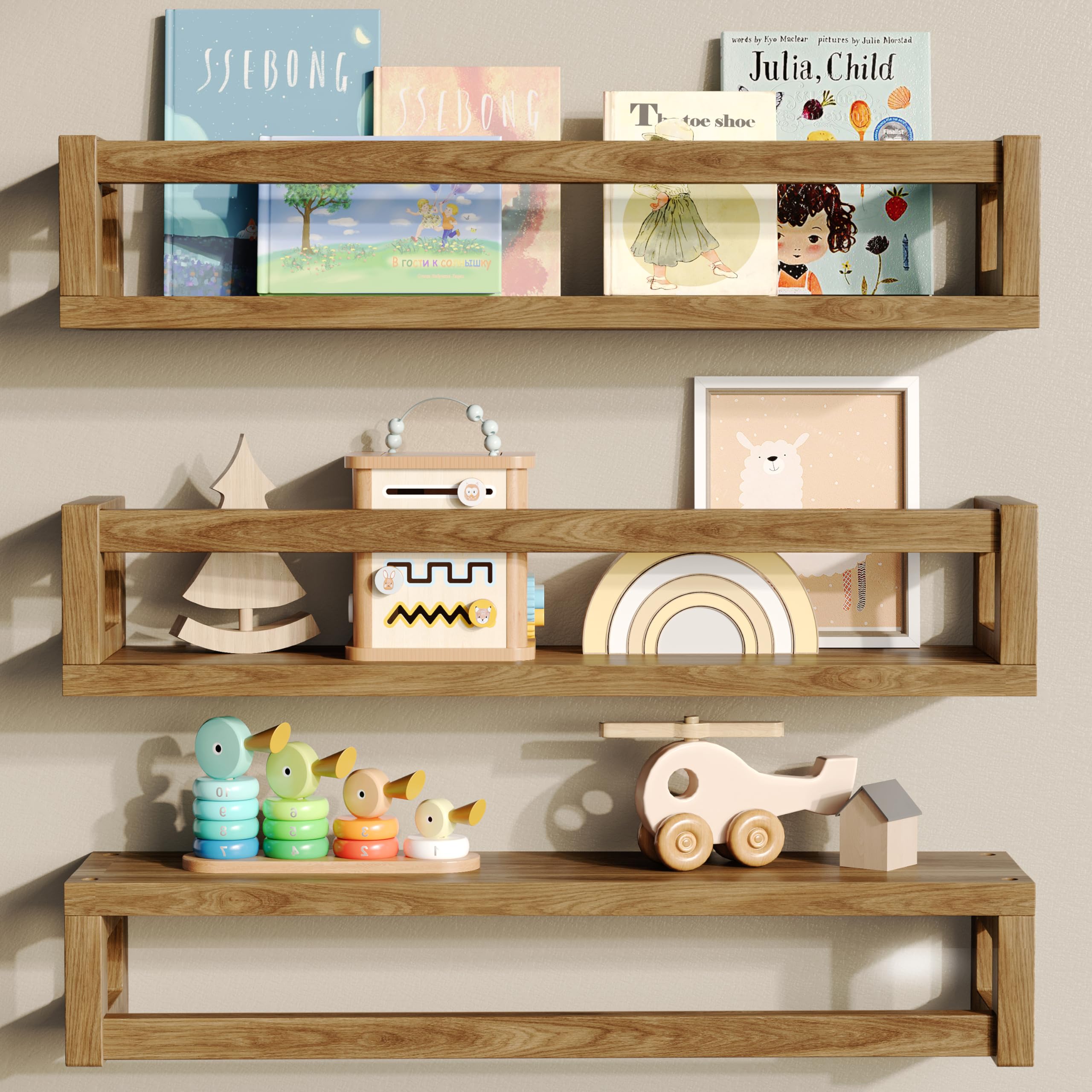 Photo 1 of TidyCorner Upgraded Thick Floating Shelves - Multi-Use Wall-Mounted Bookshelves for Kids and Nursery, Ideal for Books, Toys, Spice Rack, Decor - Walnut Brown