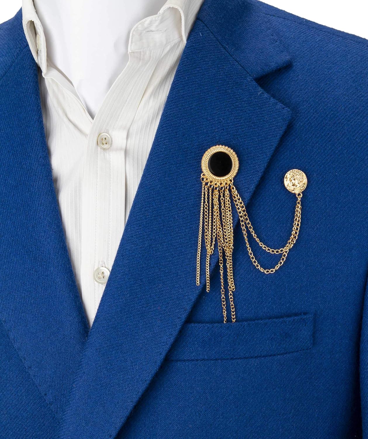 Brooch Lapel Pin for Men Round Block Enamel with Gold Chain and Honorary Coin Detailing Lapel Pin Badge Coat Suit Wedding Gift Party Shirt Collar Accessories - Image 3