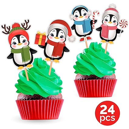 Penguin Cupcake Toppers Cake Picks Christmas Party Decorations