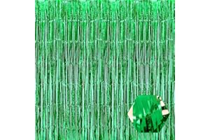 FERWZSR 6 Pack Green Foil Fringe Curtain Backdrop, 3.28Ft x 8.2Ft Metallic Tinsel Foil Fringe Streamer Curtains for Photo Booth, Valentine's Day， Wedding, Birthday, New Year Party Decorations