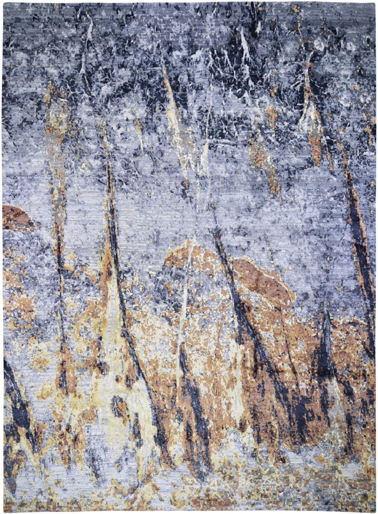 Shahbanu Rugs Gold Abstract Design Wool and Silk Hand Knotted Oriental Rug (10'0" x 14'0")