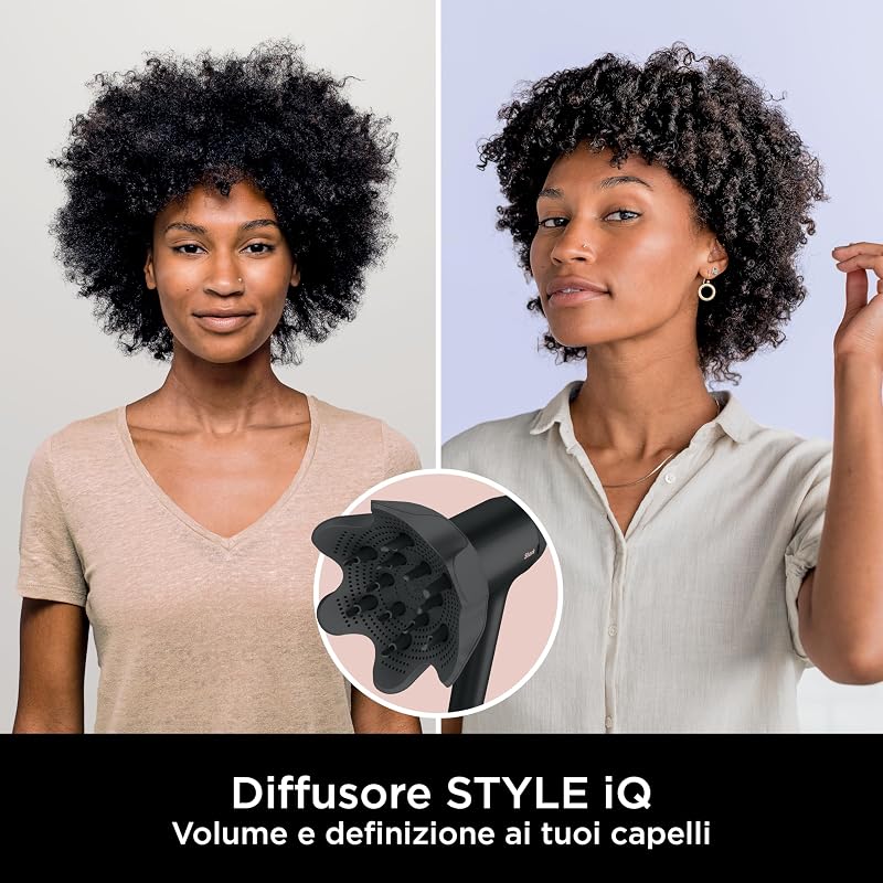 STYLE iQ Asciugacapelli e Styler per Capelli a Ioni 3 in 1, con Spazzola, Diffusore per Ricci e Concentratore, Asciugatura Veloce, Senza Danni, Impostazioni Automatiche, Nero/Oro Rosa, HD120EU
