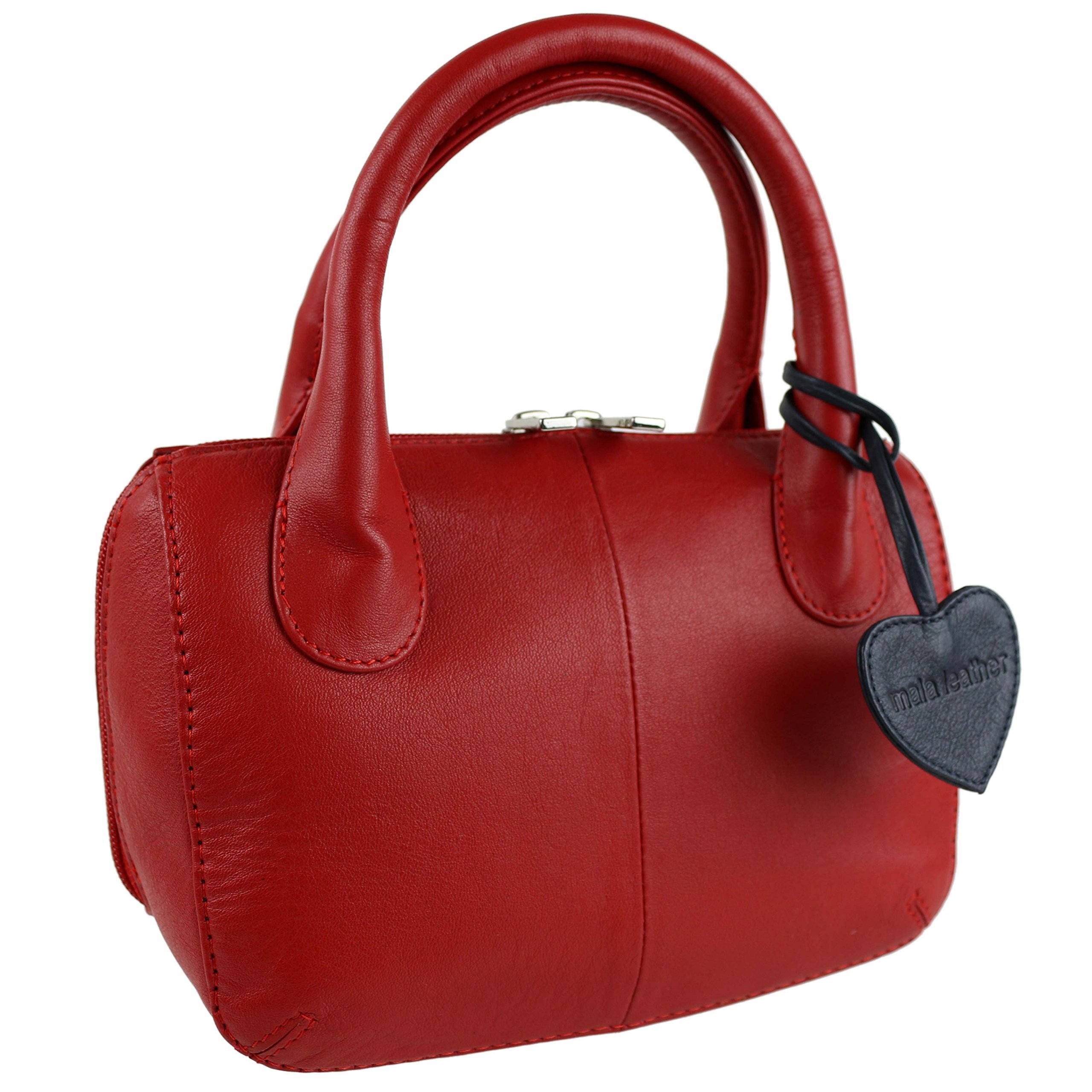 Ladies Leather Twin Handle MINI Grab Bag by Mala; Anishka Collection Handbag (Red)