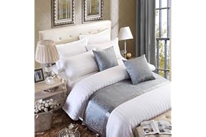 OSVINO Jacquard Bed Scarf Luxury Microfiber Bedding Protector Slipcover Smooth Comfort Bedroom Guestroom Inn Decor, Grey 210X50cm for 150cm Bed