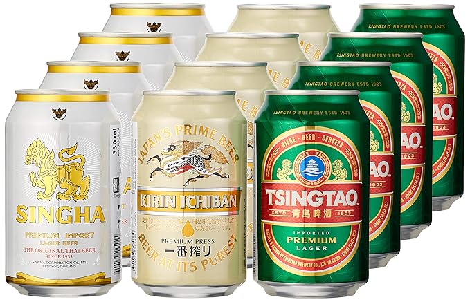 SINGHA, TSINGTAO und KIRIN Bierpaket, asiatische Bierspezialitäten, EINWEG (12 x 0,33 l)