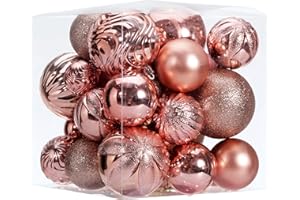 5TH LILY Christmas Ball Ornaments Set（40 pcs）- Hanging Christmas Tree Ball Decorations in 6 Styles and 3 Sizes Shatterproof No Color Fading for Xmas Holiday (Rose Gold)