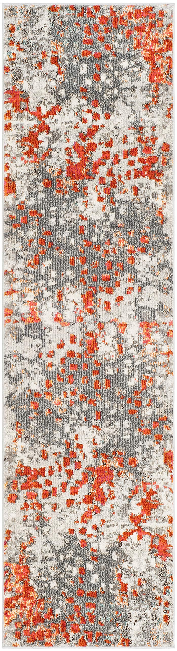 Safavieh Monaco Collection MNC225H Boho Chic Abstract Watercolor Non-Shedding Stain Resistant Living Room Bedroom Runner, 2'2" x 10' , Grey / Orange