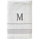 SKL Home Casual Monogram Bath Towel, M, 28x54, White