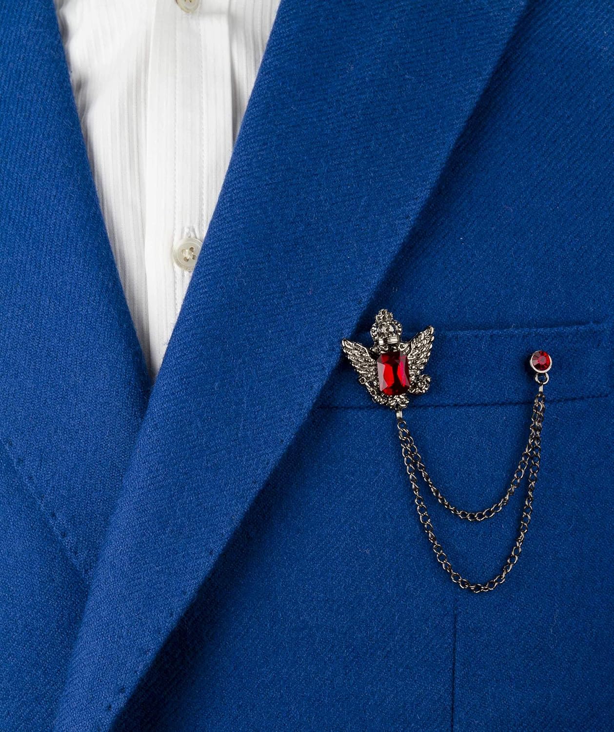 Brooch Lapel Pin for Men Gun Metal with Red Stone Crown Hanging Chain Lapel pin Badge Coat Suit Wedding Gift Party Shirt Collar Accessories - Image 4