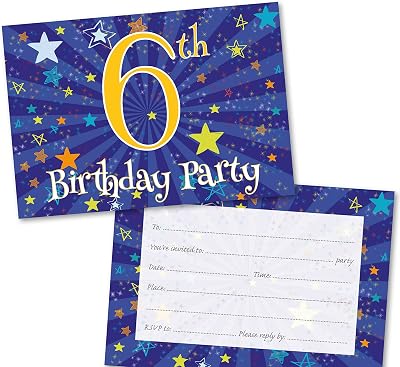 Absolutely Yours Age 6 Party Invitations Pack of 36 Blue Starburst UK Printed