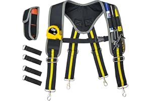 OKF Magnetic Padded Tool Belt Suspenders for Men with Moveable Pocket,Heavy Duty Adjustable Work Suspender for Tool Belt