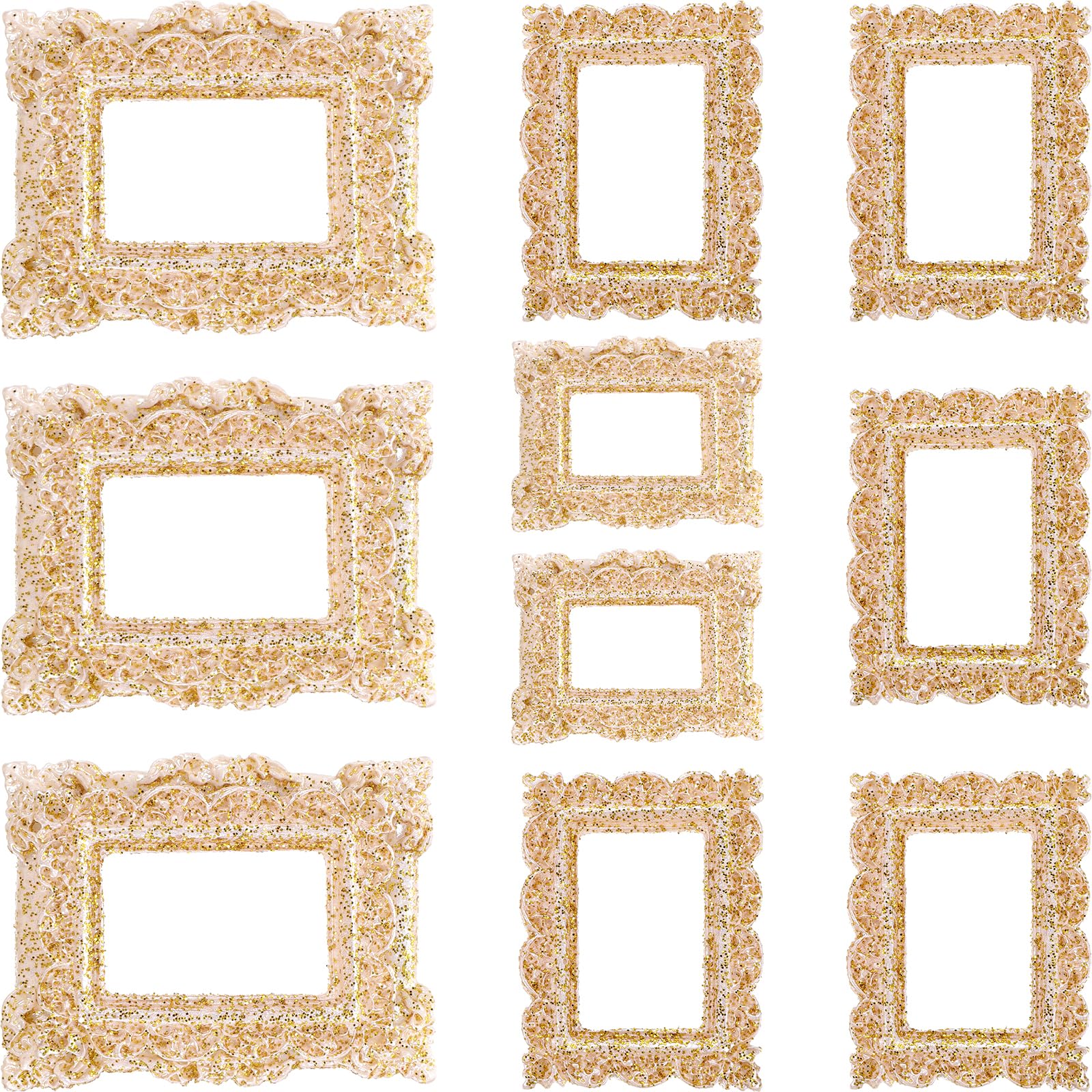 NUOBESTY 10Pcs Mini Photo Frames DIY Mini Window Frames Miniature Picture Vintage Resin Picture Holders Antique Resin Picture Frame Decors for Keychain Micro Purse Craft Making Accessory