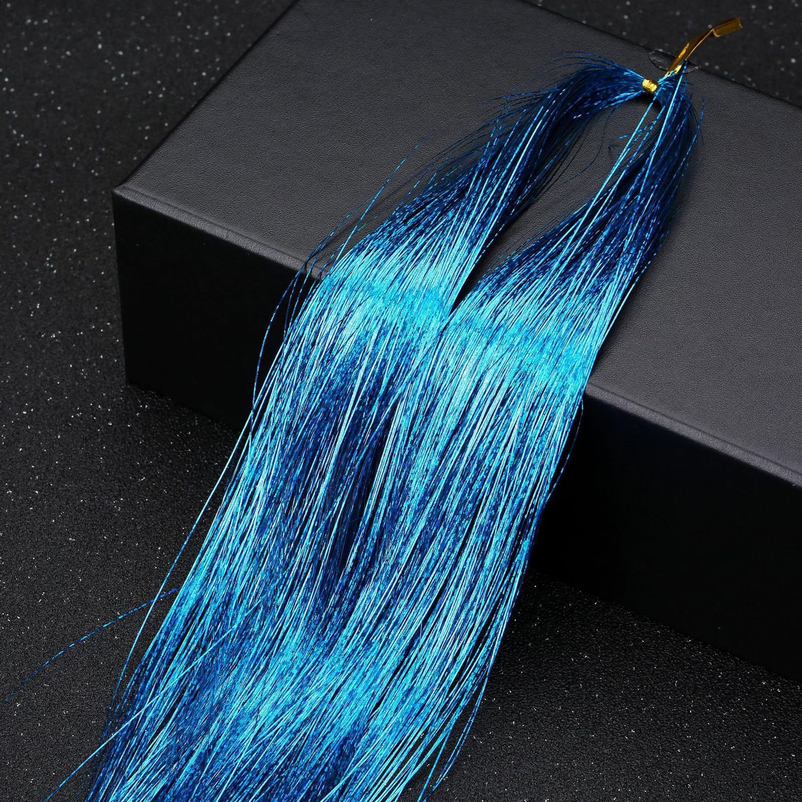 Leliafleury 1000 Strands Sky Blue Hair Tinsel 120cm Straight Glitter Hair Strands for Party Cosplay — image 1