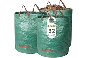 GreatBuddy 32 Gallon Reusable Yard Waste Bag, Heavy Duty, Upright Lawn Bags with 4 Reinforced Handles for Garden Leaves and Waste Collection, Lightweight and Portable (3 Pack)