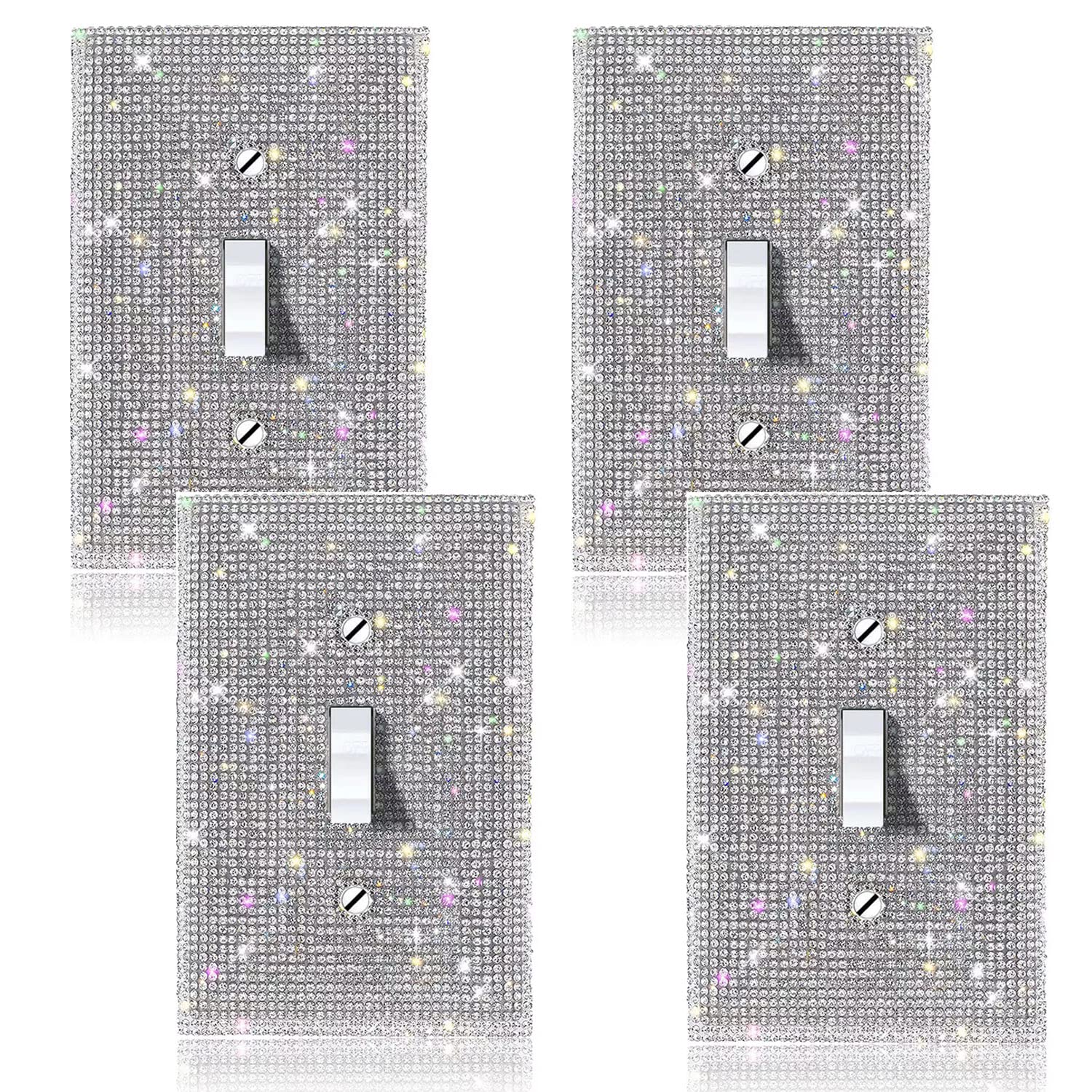 (4PCS) BLING SILVER RHINESTONE LIGHT SWITCH COVER