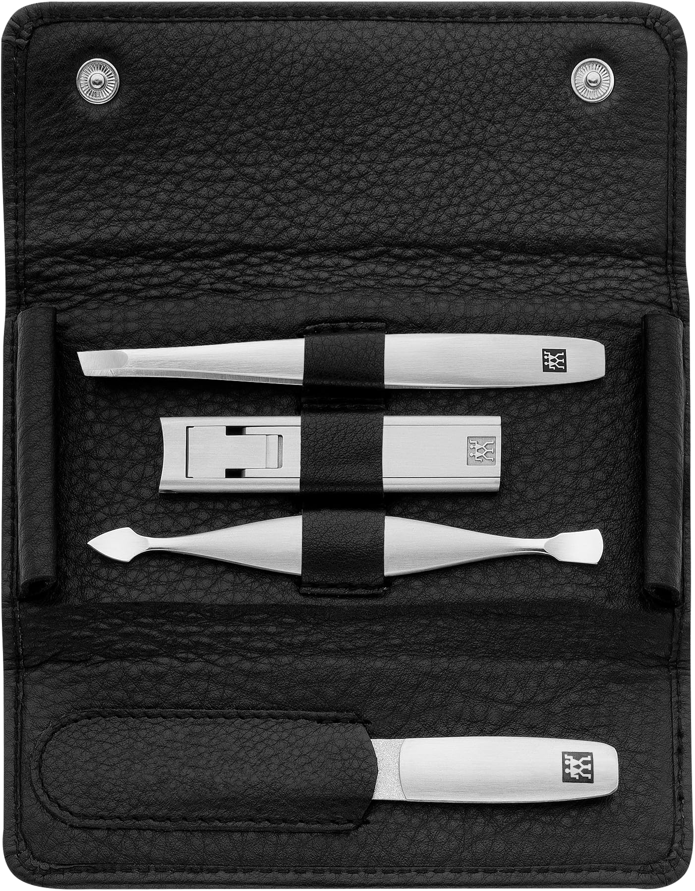 ZWILLING Manicure Set, Pedicure Kit Made of Cowhide Leather, 4 Pieces with Nail Clippers, Premium, Black
