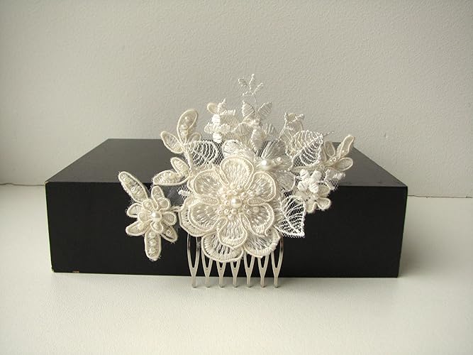 Amazon Com Bridal Hair Comb Ivory Lace Hair Piece Lace Hair