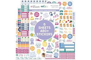 bloom daily planners Health Wellness and Fitness Planner Stickers - Variety Sticker Pack - Six Sticker Sheets Per Pack!