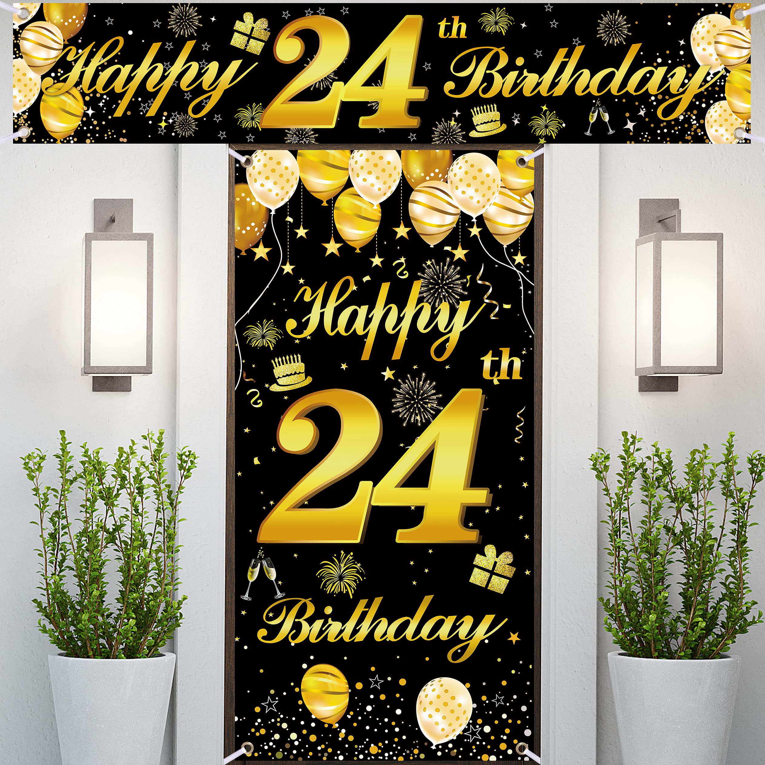 24th Happy Birthday Door Banner IMISI Birthday Decorations Birthday Backdrop Decorations for a Party