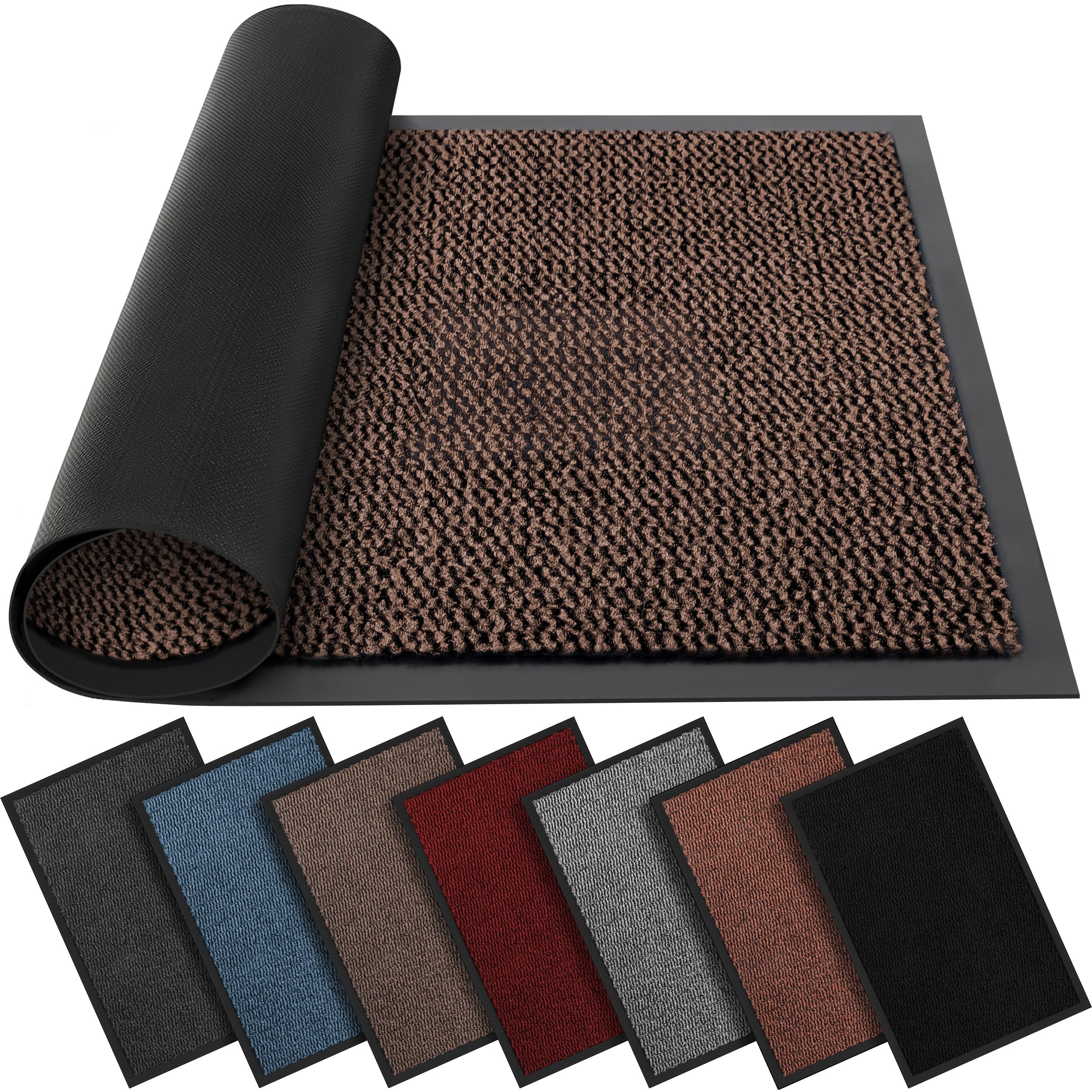 BLADO Washable Door Mats Indoor & Outdoor - Non-Slippery Heavy Duty - Stylish & Large Rubber - Perfect Dust Grabbing Doormats (Brown, 60cm x 80cm)