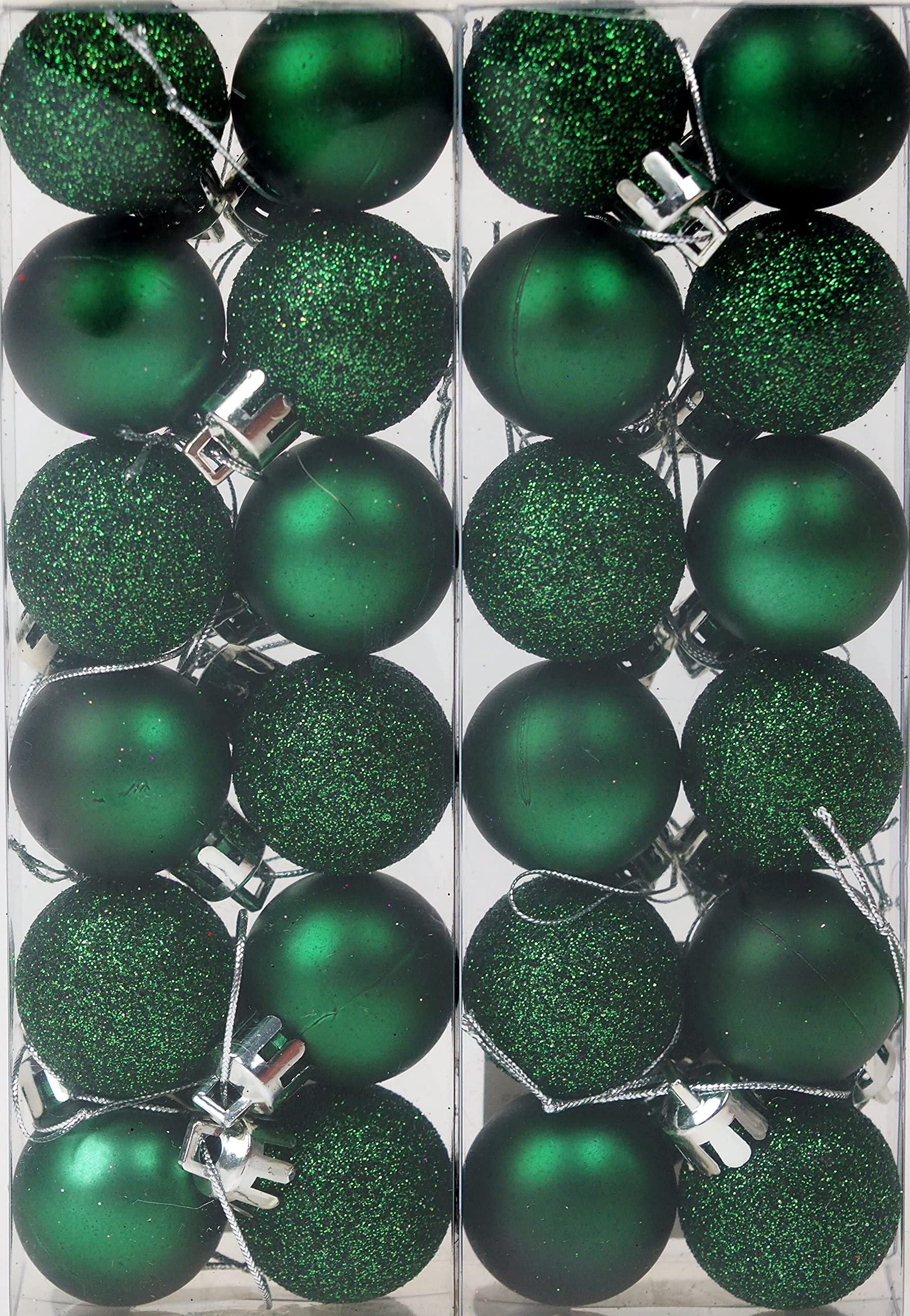 BWG Set Of 24 Mini Christmas Emerald Green Glitter Tree Baubles Decorations