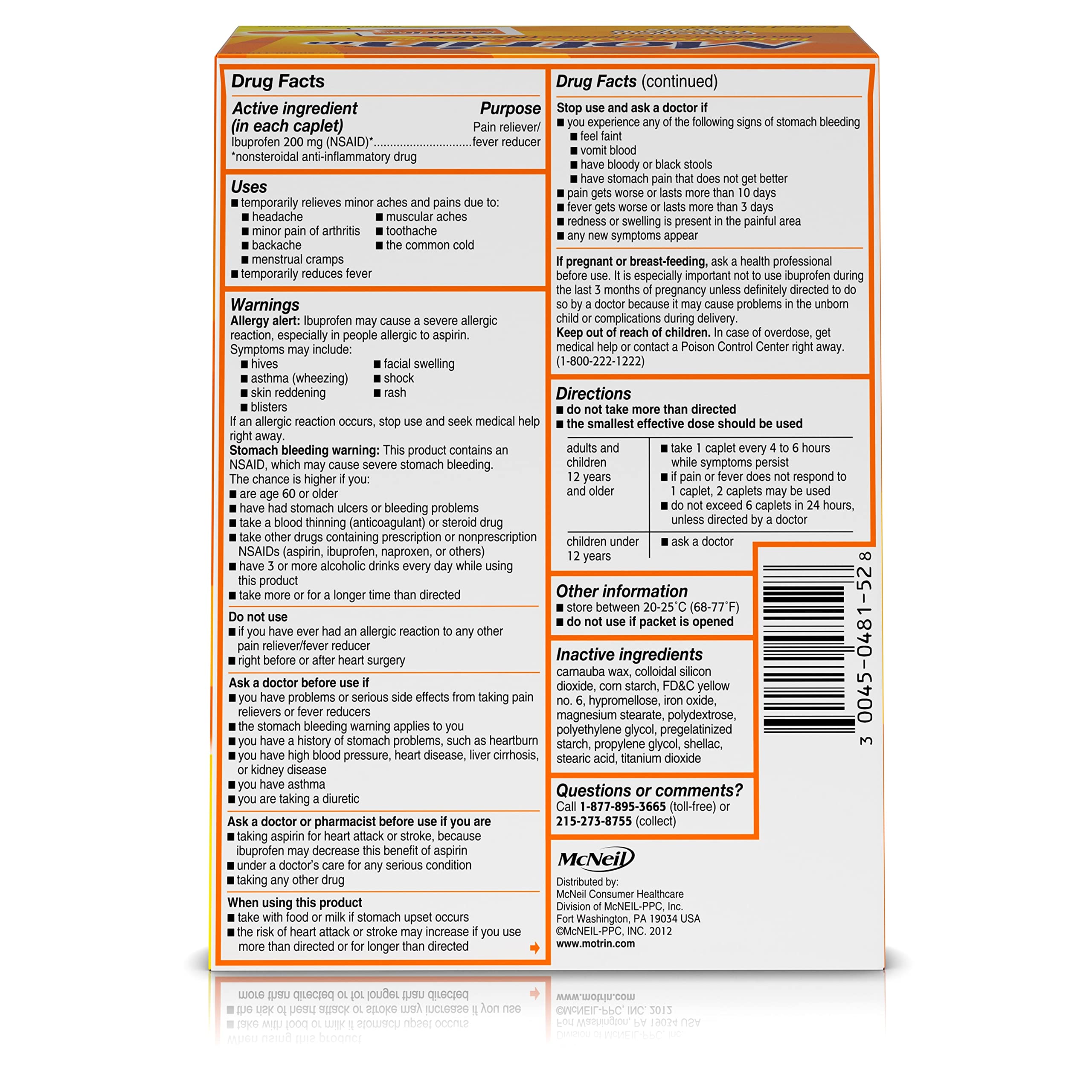 Motrin IB, Ibuprofen 200mg Tablets, NSAID Pain & Fever Reliever for Headache, Backache, Muscular Aches, Arthritis Pain Reliever, 50 Travel Packets of 2, 100 ct