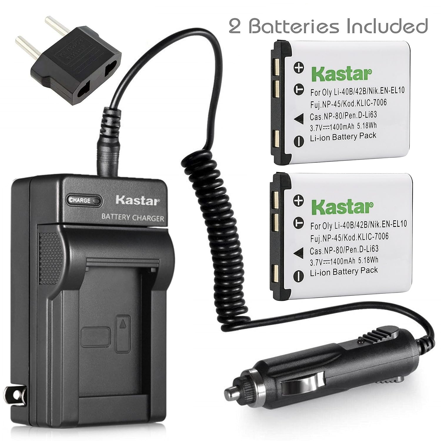 Amazon.com : Kastar Charger + 2 Battery For Olympus Stylus 820 830 840 SW  725 SW 770 SW 790 SW 850 SW FE190 FE220 Digital Camera + car plug : Camera  & Photo
