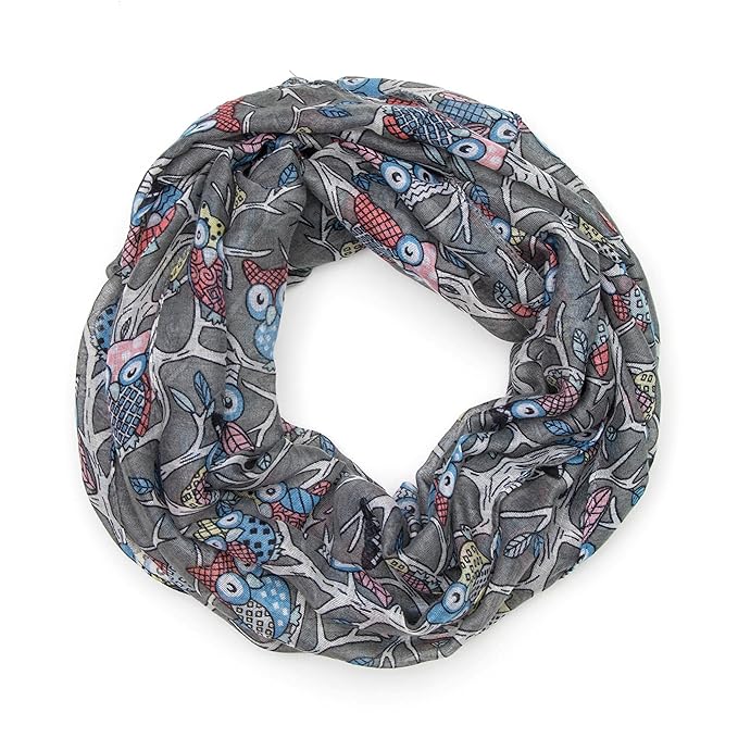 MANUMAR Loop-Schal für Damen | Hals-Tuch in verschiedenen Farben mit Eule Motiv als perfektes Frühling Sommer Accessoire | Sc