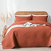 OARAGE King Quilt Bedding Set Lightweight Soft Burnt Orange Bedspread Coverlet with Leaf Pattern,Ultrasonic Microfiber Bed Cover Set for All Season 3 Pieces (1 Quilt, 2 Shams)