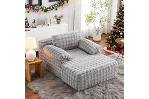 VINGLI Boneless Chaise Lounge Chair, Light Grey Oversized Reading Chair Upholstered Bubble Fleece Cloud Couch Sofa Recliner Bed Comfy Sleeper Lounge for Living Room, Movie Room, Bedroom