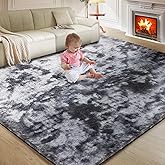 Ultra Soft Rug for Living Room, 8X10 Fluffy Shag Area Rug for Bedroom, Modern Shaggy Carpet Fuzzy Rug for Teens Dorm Nursery Home Decor Aesthetic, Upgrade Anti-Skid Durable, Tie Dye Black and Grey