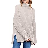 ANRABESS Women Oversized Turtleneck Long Sleeve Fuzzy Knit Slit Side Chunky Warm Pullover Sweaters 2025