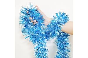 CHOONSHOW 26.2 Ft Tinsel Garland Decoration for Holiday Tree Walll Home Office Event, Christmas, Birthday, Weddings, Party Decorations, Fluffy Twist for All-Season Indoor Outdoor Events - Light Blue