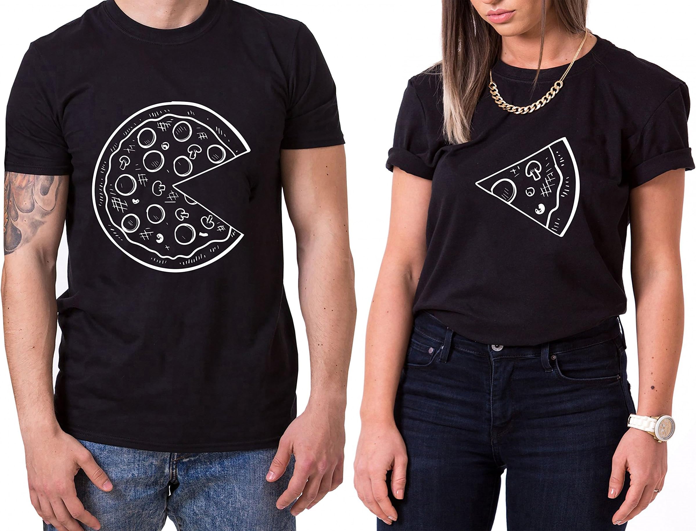 WhyKiki Pizza King Queen Partnerlook Couple T-Shirt Set Sweet for Couples as Gifts