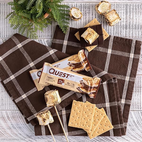 QUEST NUTRITION S’MORES PROTEIN BARS, 21G PROTEIN, 1G SUGAR, 4G NET CARB, GLUTEN FREE, KETO FRIENDLY, 12 COUNT
