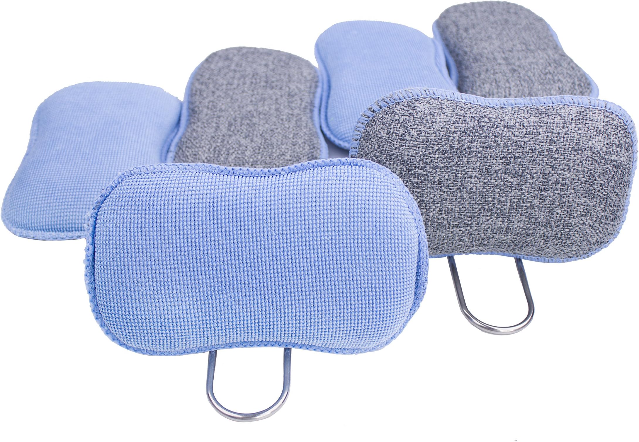 LTWHOME Dual Sided Microfiber 2 in 1 Scrub Washing Up Pad with Free Sponge Holder Set (Pack of 8)