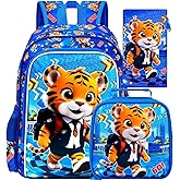 CCJPX 16" Kids Backpack for Boys, 3PCS Tiger Water Resistant Preschool Bookbags, Cool Kindergarten School Backpacks and Lunch Box