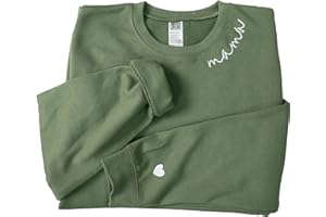 IZI POD - Mom Mama Grandma Embroidered Crewneck Sweatshirt Heart On Sleeve For Women-Gifts For Mom, Grandma, Mimi, Nana, Gigi