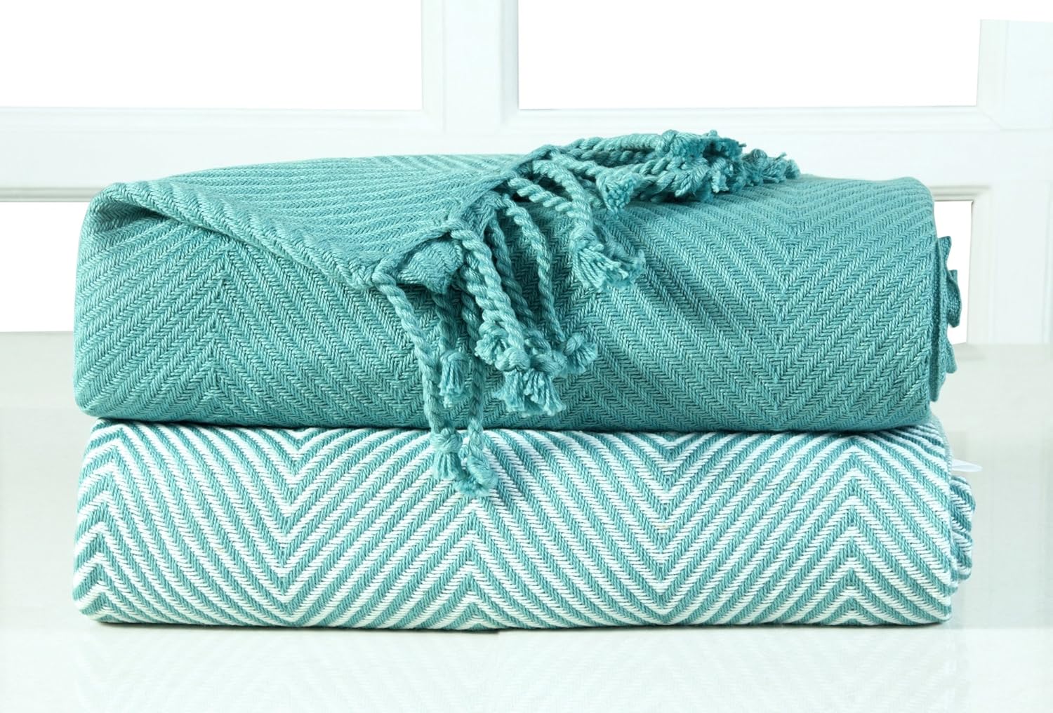 EHC Tagesdecke 2 Stück Chevron Baumwolle Single Sofa Überwurf Decke