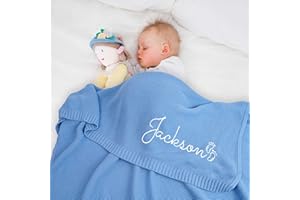 Greatabox Personalized Baby Blanket Embroidered with Name, Custom Knit Baby Blanket for Girls Boys, 30x40in Customized Baby B