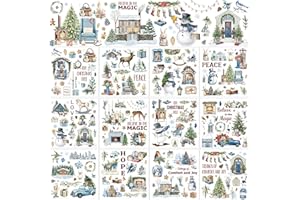BBTO 12 Sheets Christmas Rub on Transfers for Crafts and Furniture Christmas Rub on Transfer Stickers Winter Decals for Wood DIY Paper Home Decor, 5.5 x 5.7 Inch(Bright)