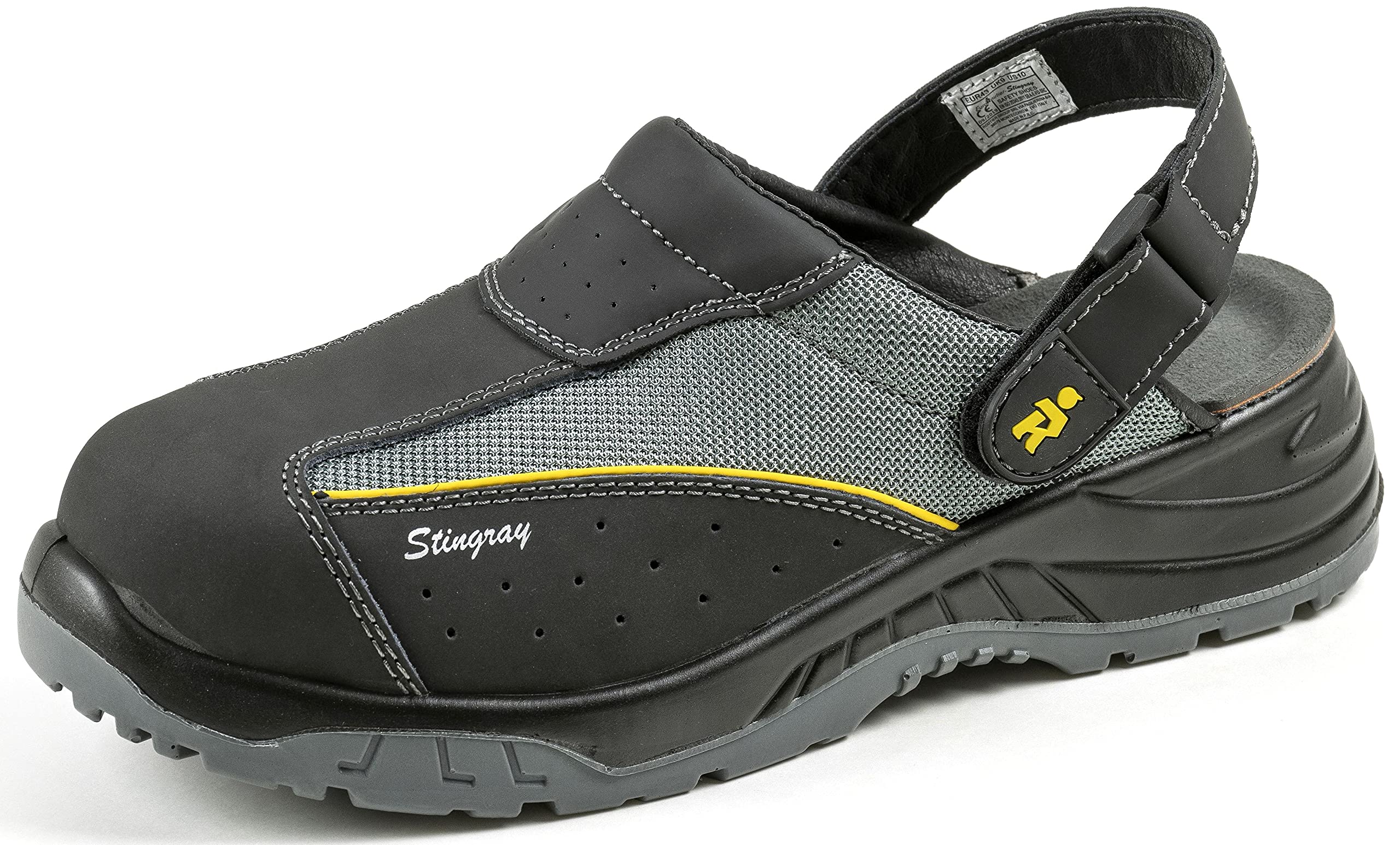 EuroRoutier Stingray Black Leather Men's Clog, Grey Black, 42 EU