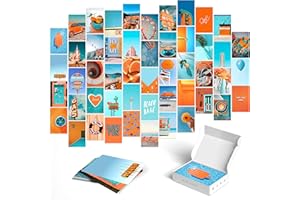 Y2K BOO Peachy Teal Wall Collage Kit - 50 Trendy Peach and Teal Aesthetic Photos for Dreamy Spaces, Perfect Room Decor for Teens, 4"x6" Preppy Wall Art for College Dorms
