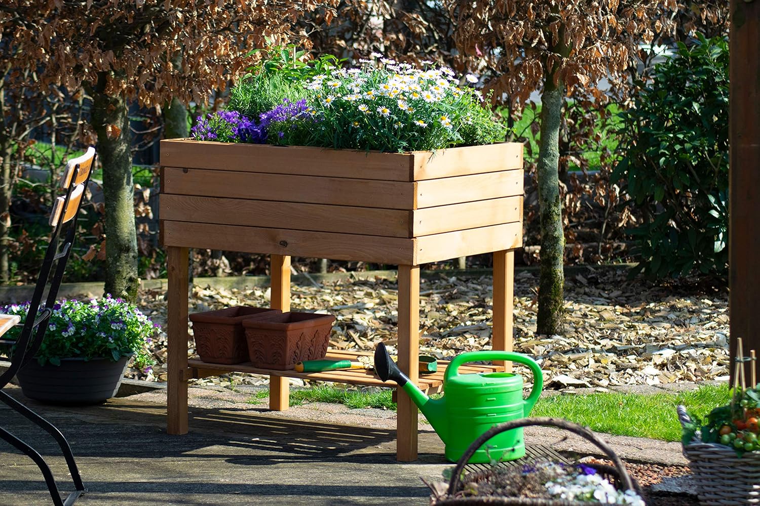 dobar - Bancal de Madera Decorativo (Pino, marrón) para jardín ...