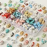 30Pcs Cute Ceramic Animal Beads,Dog Fox Panda