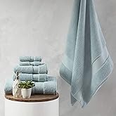 Madison Park Signature Splendor Luxury 100% Cotton Bathroom Towel Set - Soft, Plush 1000 GSM Heavyweight Hotel Quality, Zero Twist, Highly Absorbent, Quick Dry, Multi Sizes, Blue 6 Piece