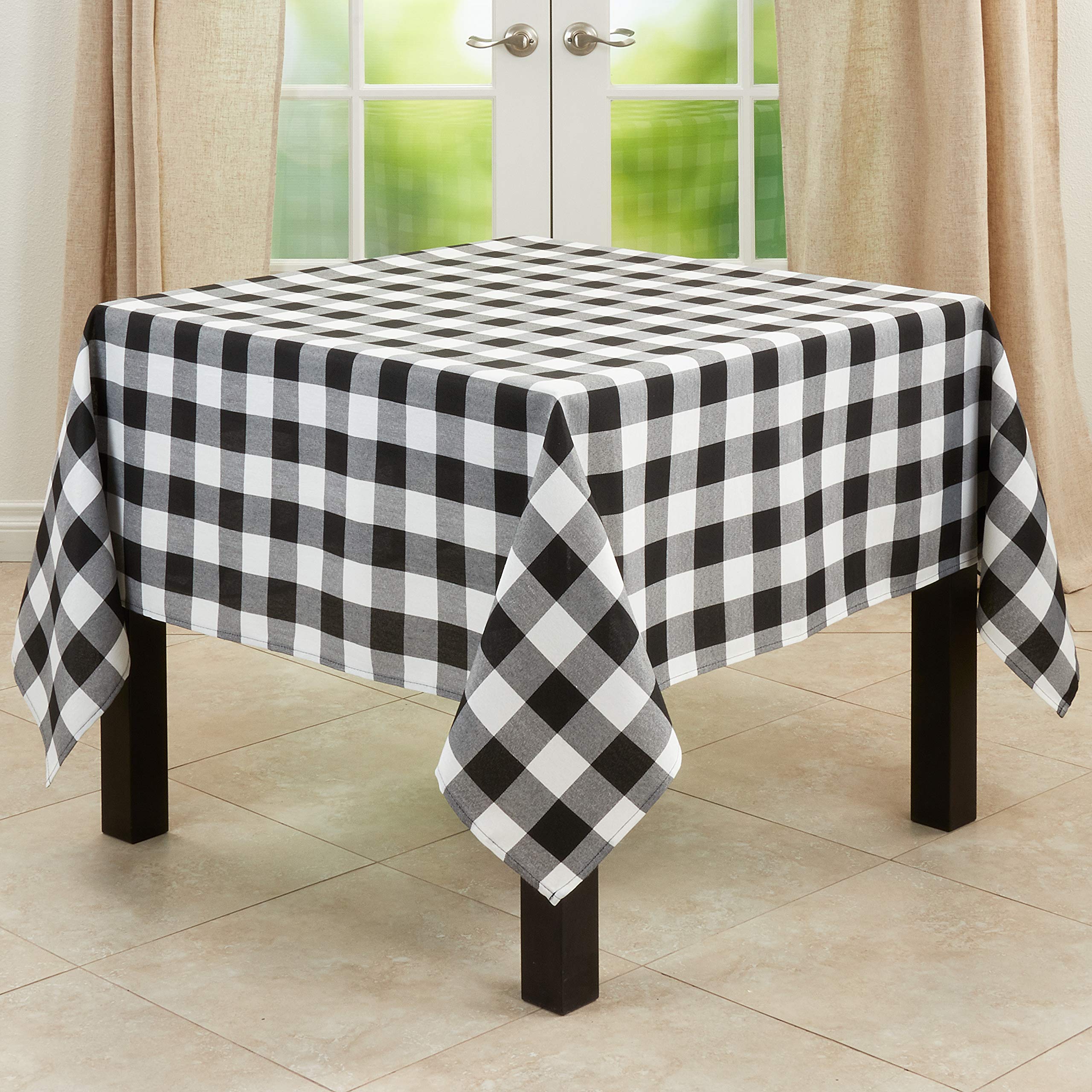 SARO LIFESTYLE Buffalo Plaid Tablecloth, 56% cotton-44% Polyester, Black, 70 Inches