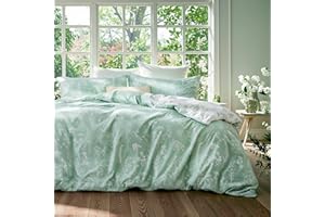 Bedsure Duvet Cover Queen Size - Reversible Green Queen Duvet Cover Set with Zipper Closure, 3 Pieces Floral Patterned Bedding Set with 8 Corner Ties and 2 Pillow Shams